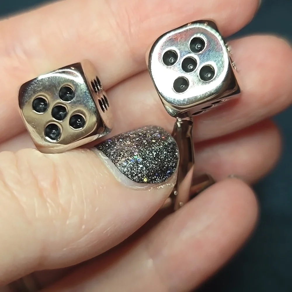 Silver and Black Modern Dice Stainless Steel Cuff Links Brand New